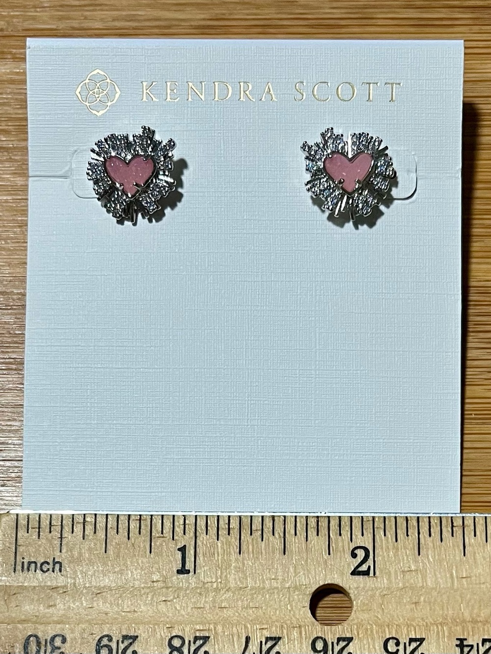Kendra Scott x Dolly Parton Ari Heart Silver Tone Stud Earrings Light Pink Drusy